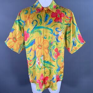 BALENCIAGA Size S Yellow Multi-Color Floral Polyester Short Sleeve Shirt